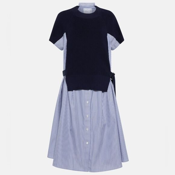 NWOT SACAI Hybrid Shirt Dress Navy Stripe 100% Cotton Knit Overlay Size 1/XS - Picture 13 of 14